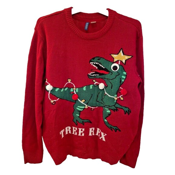 Ugly Christmas Sweater Tree Rex Adult Holiday Christmas Sweater Size Medium - Picture 3 of 6